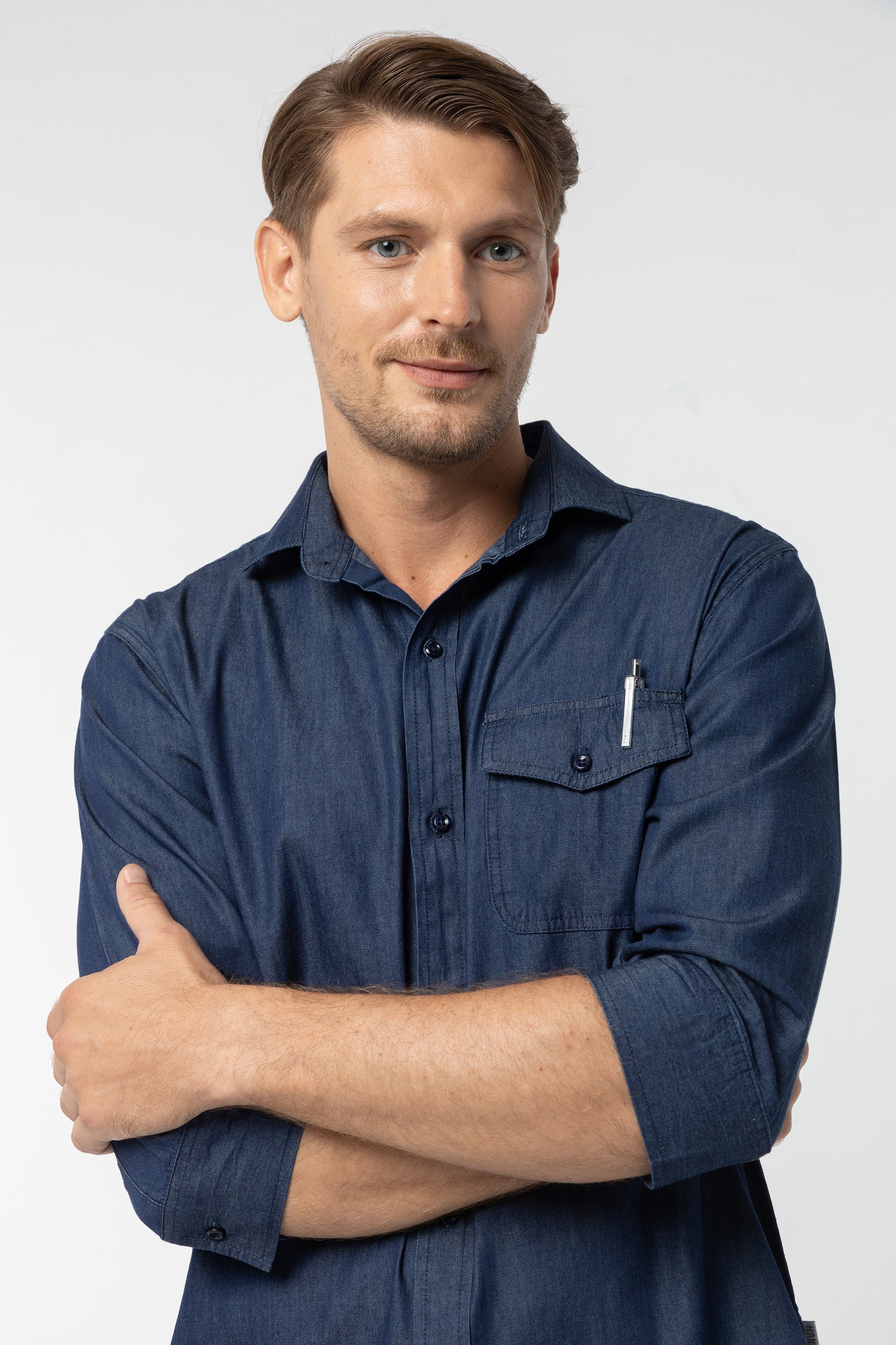 Indigo work shirt : 3/4 sleeve  (Indigo Blue, น้ำเงินอินดิโก)
