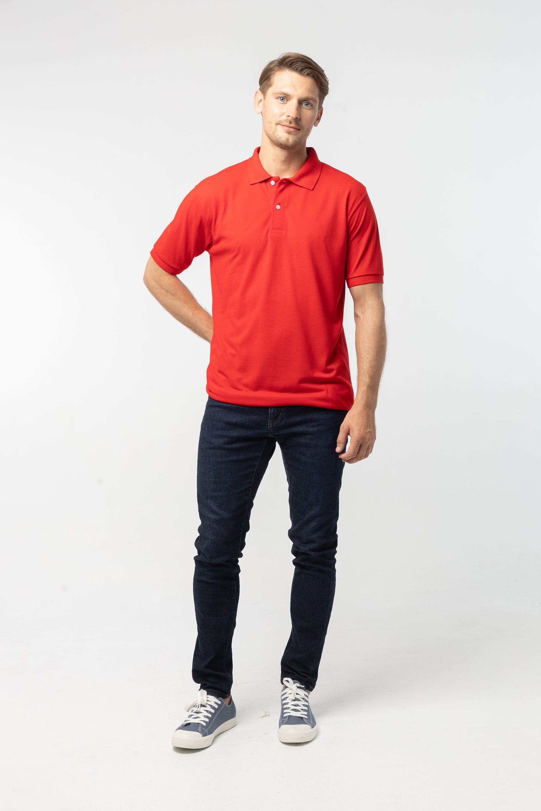 Polo Shirt เสื้อโปโล TC (Red, สีแดง)(Unisex)
