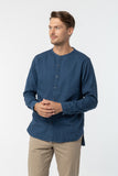 Mandarin Collar Shirt :  Long Sleeve (Indigo Blue , น้ำเงินอินดิโก)