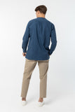 Mandarin Collar Shirt :  Long Sleeve (Indigo Blue , น้ำเงินอินดิโก)