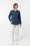 Mandarin Collar Shirt :  Long Sleeve (Indigo Blue , น้ำเงินอินดิโก)