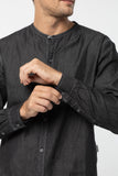 Mandarin Collar Shirt :  Long Sleeve  (Indigo Black, ดำ)