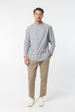 Mandarin stripe Shirt :  Long Sleeve  (Grey, เทาลายริ้ว)