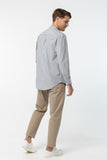 Mandarin stripe Shirt :  Long Sleeve  (Grey, เทาลายริ้ว)