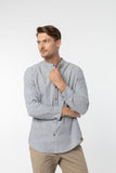 Mandarin stripe Shirt :  Long Sleeve  (Grey, เทาลายริ้ว)