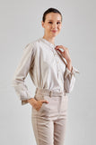 Mandarin stripe Shirt :  Long Sleeve (Beige, เบจลายริ้ว)