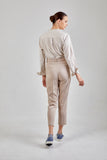 Mandarin Stripe (Beige, Long Sleeve, แขนยาว)