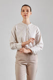 Mandarin stripe Shirt :  Long Sleeve (Beige, เบจลายริ้ว)